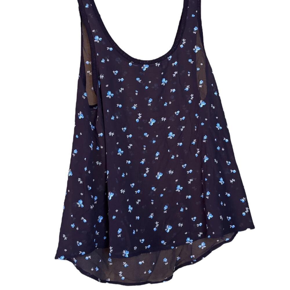 Floral Blue and Black Sheer Tank Miniature Blue Bundled Flowers